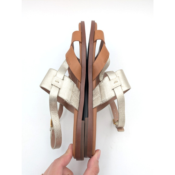 Cole Haan Fawn Women's Slingback Flat Sandal Strappy Tan/Gold Buckle Size US8B - Picture 5 of 9